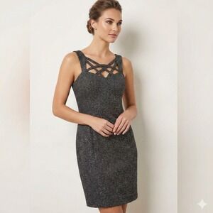 Eliza J Charcoal Metallic Sheath Dress Size 8 Strappy Neck‎ Cocktail Party